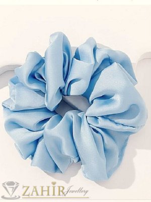 Ластик тип крънчи от плат в матов нюанс в бебешко синьо, голям размер 18 см, бързосъхнеща материя - L1220